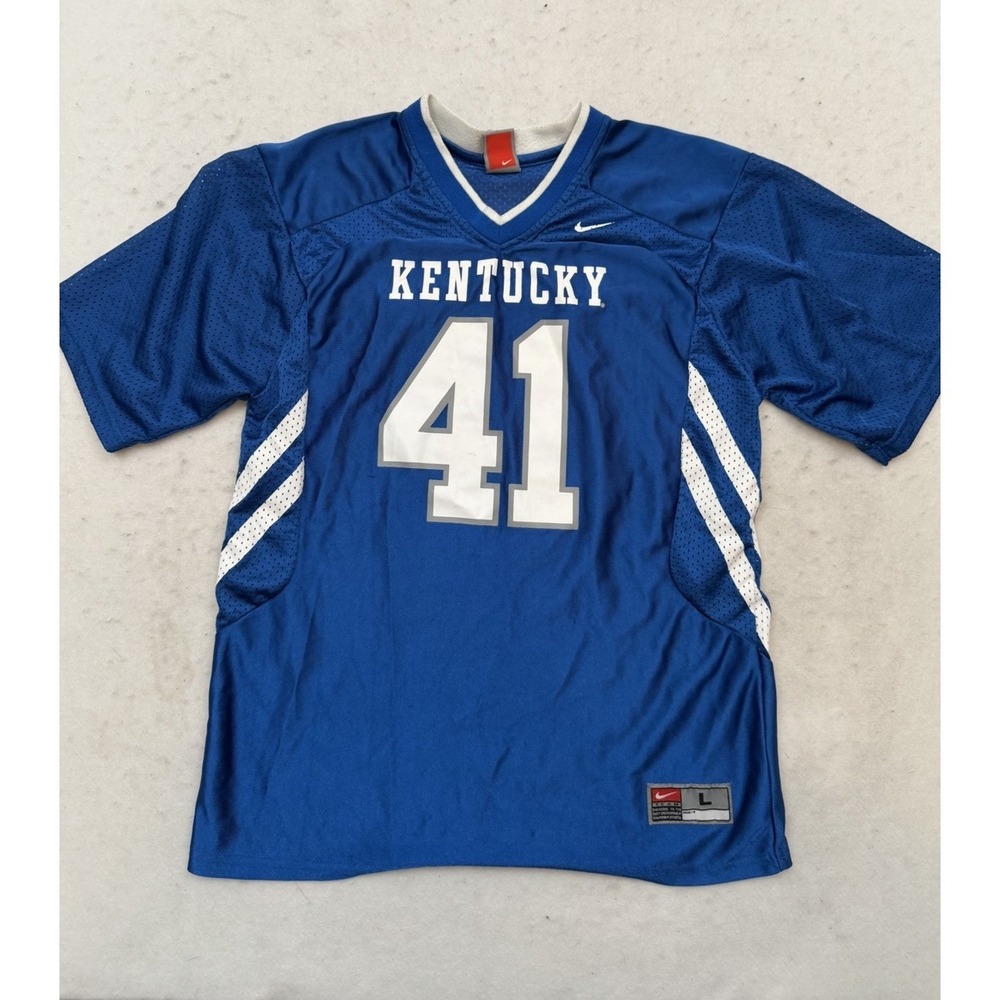 VINTAGE NIKE NCAA KENTUCKY WILDCATS FOOTBALL JERSEY #41 SIZE L Youth BLUE WHITE